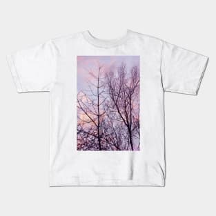 Barren trees ~ evening sky Kids T-Shirt